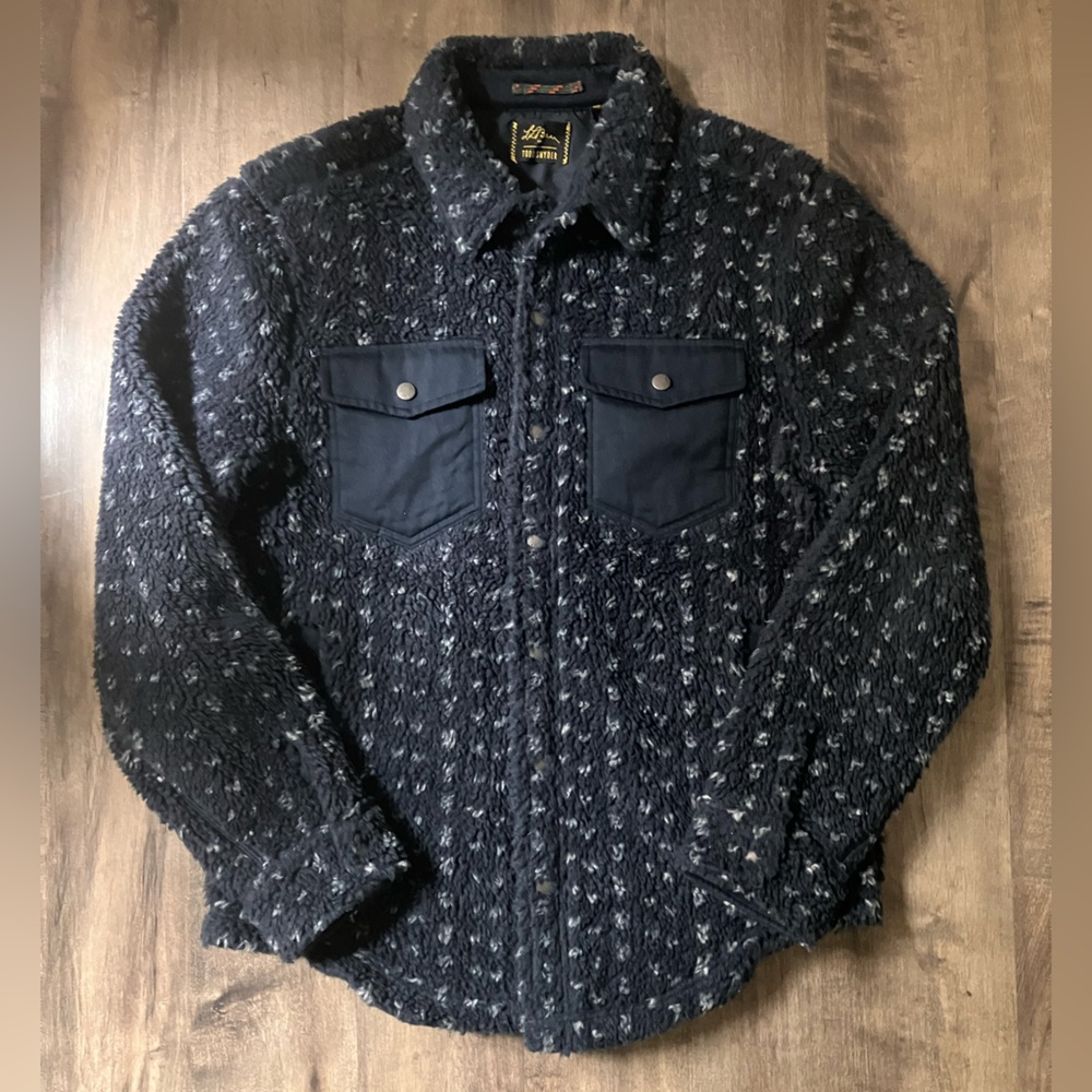 LL Bean x Todd Snyder HI-PILE SHERPA SNAP-FRONT SHIRT JACKET IN BIRDSEYE NAVY